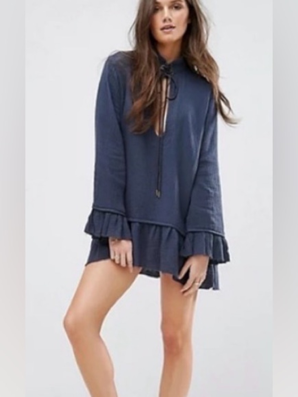 One X One Teaspoon Flare Hem Navy Blue Mini Dress Sz Small Note Tie Missing